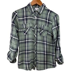 Blue Rain SMALL S Button Up Green Flannel SUPER SOFT! St. Patricks Day Plaid